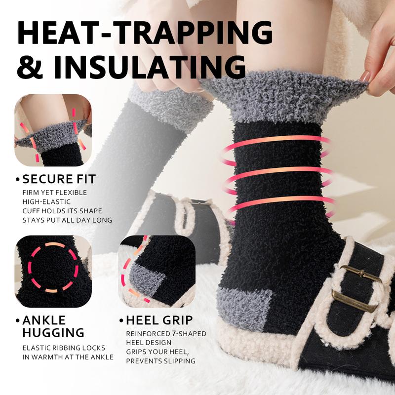KatchMe Women's Minimalist Color-Matching Smooth Fluffy Coral Fleece Mid-Calf Socks, Cozy Thick Fuzzy Socks for Winter, Versatile Stretch Hosiery