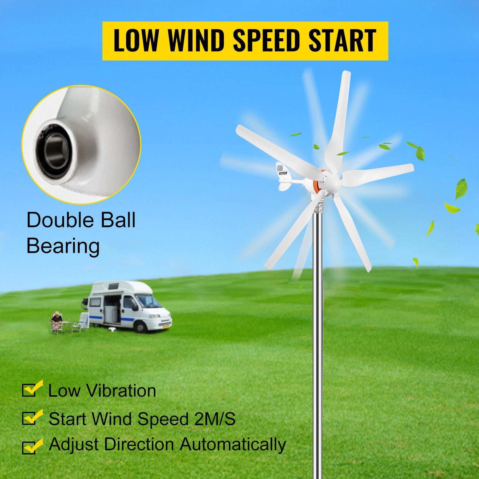 VEVOR Wind Turbine Generator, 12V/AC Wind Turbine Kit, 500W Wind Power Generator With MPPT Controller 5 Blades Auto Adjust Windward Direction Suitable for Terrace, Marine, Motor Home, Chalet, Boat