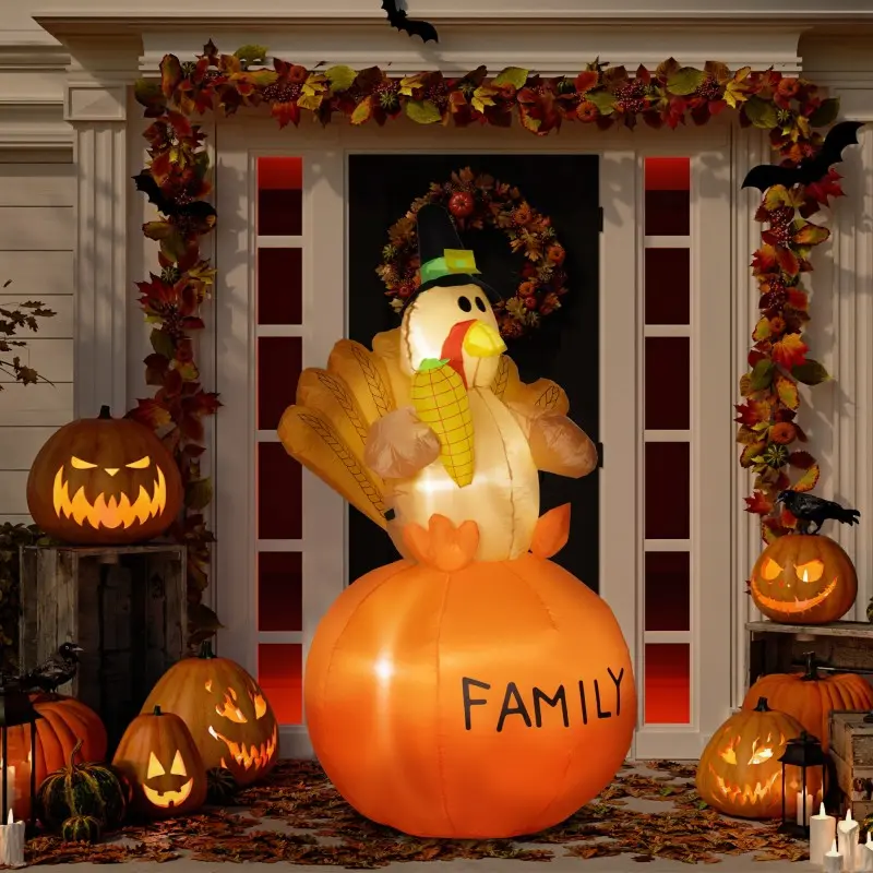 Inflatable Thanksgiving Turkey Festive Decoration - Polyester LED Blow-Up Display for Garden, Indoor Use, Shabby Chic Horror Irregular Kid Room Home Decor
