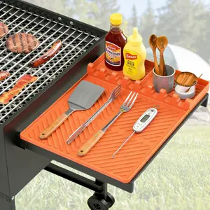 Silicone Griddle & Grill Side Mat, Waterproof Oil-Proof Sauce Resistant Spatula Drain Pad, Easy to Clean Multi-functional Mat for Grilling Area Kitchen Cooking Countertop & Flat Top