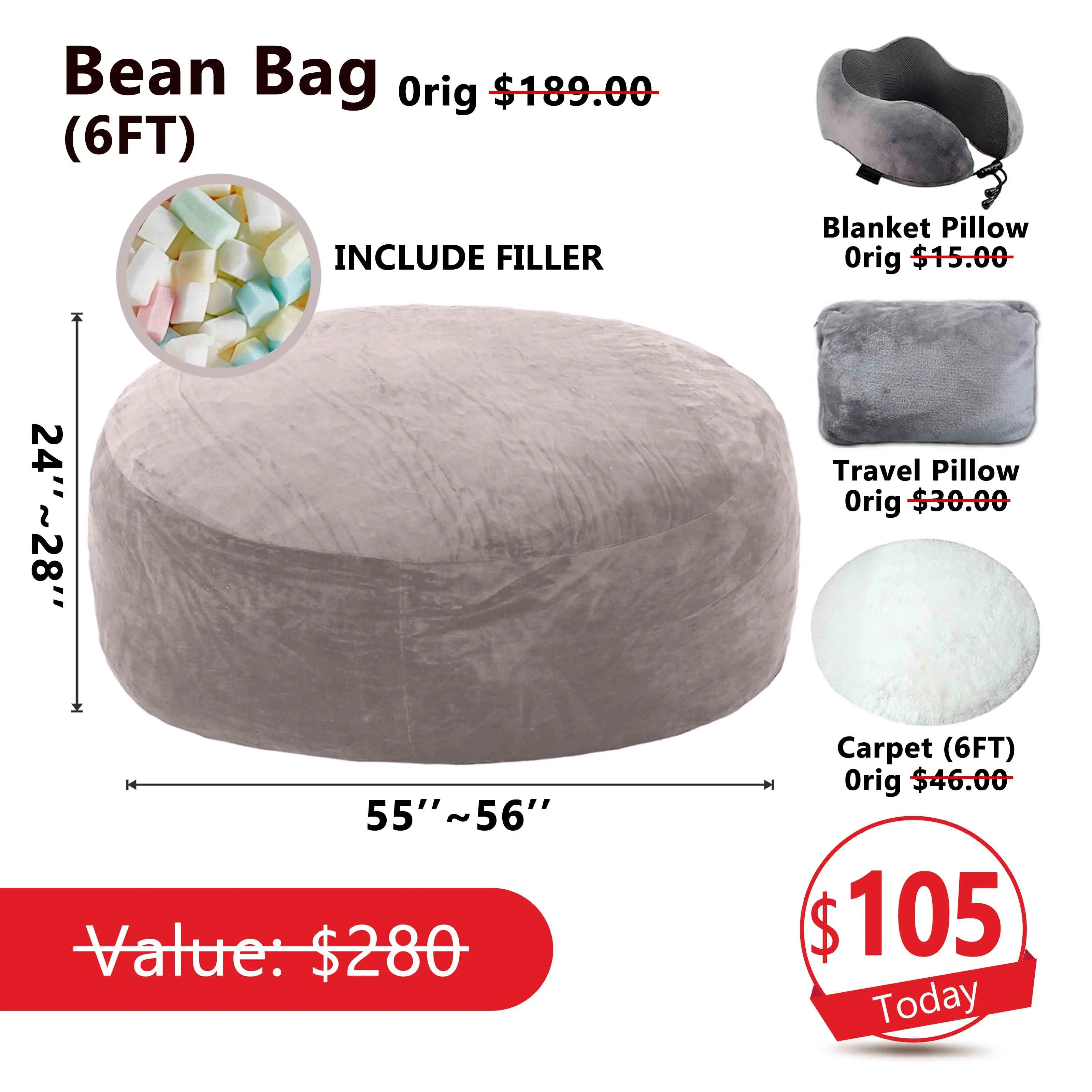 Jumbo Gray(Include Filler Upillow Blanket Carpet)