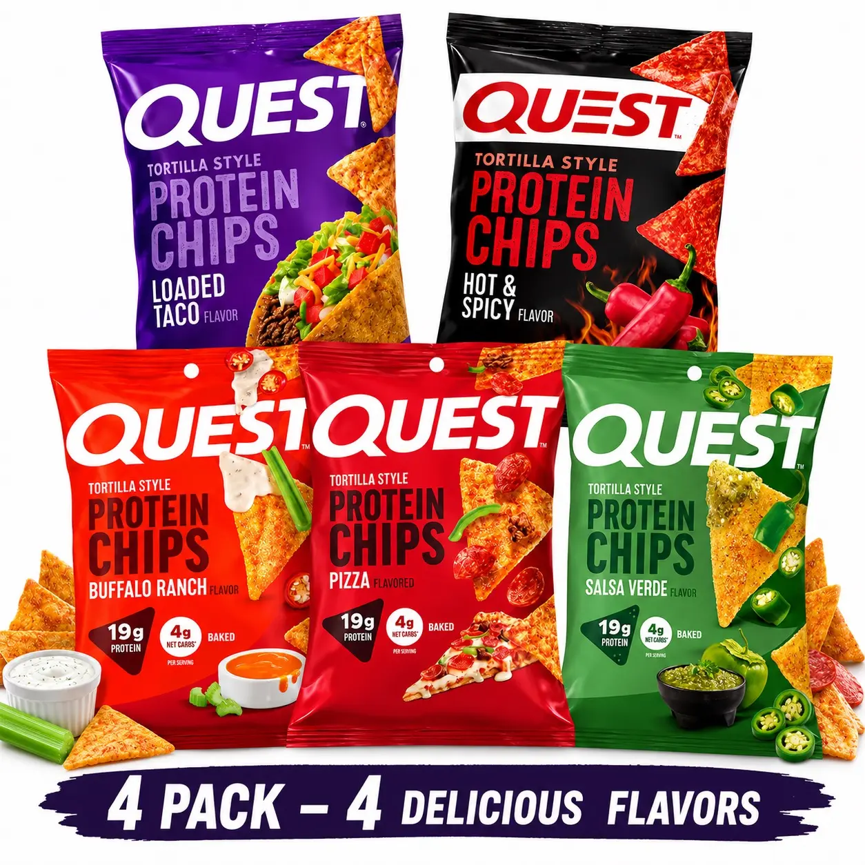 Quest Protein Chips Crispy Crunchy Puffed Crisp Snack Variety Pack (5 Bags)