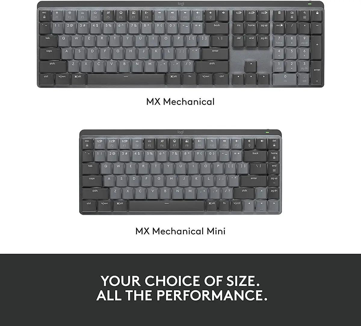 Logitech MX Mechanical Mini Wireless Illuminated Keyboard, Clicky Switches, Backlit, Bluetooth, USB-C, macOS, Windows, Linux, iOS, Android, Graphite