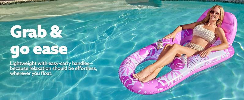 Inflatable Pool Floats Lounger Adult, Pool Float Lounge Raft Floaties Water Floating Recliner Chair with Cup Holders Foot Rest Swimming Floaty Father's Day Gifts / Electric Air Pump