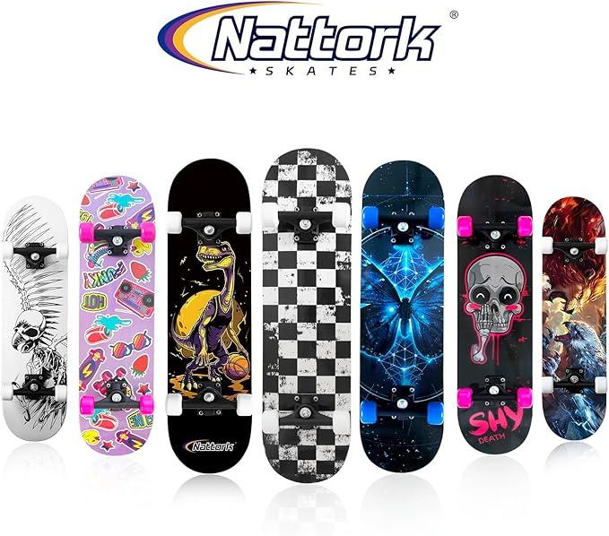 Nattork 31 Inch Complete Skateboard, Standard Skateboards for Beginners, Wood 9 Layer Canadian Maple Trick Skate Boards for Boys Girls Youth Teens Adults Maple Skateboard Concave Skateboard Northeast