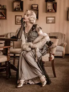 Black 1920s Cap Sleeve Sequin Evening Dress goddess