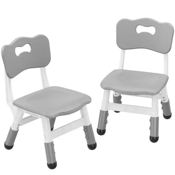 Kids' Adjustable Height Sturdy Ergonomic Chairs (2-Pack, Light Grey) - Curved Back, Non-Slip Legs, Durable Plastic, 180 lbs Capacity, Assembly Required, Ideal for Nursery, Home Study, Floor Use, Kids Chairs