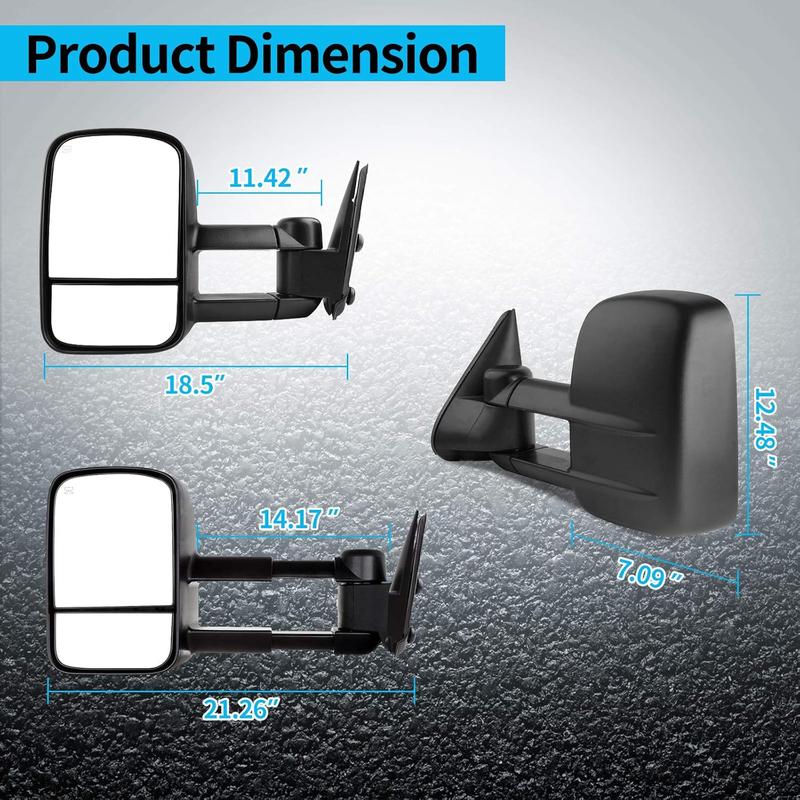 YITAMOTOR Towing Mirrors Compatible with 1999-2002 Chevy Silverado GMC Sierra 1500 2500 3500, Power Heated Telescoping Tow Mirrors Pair Set Car Accessories Auto Parts