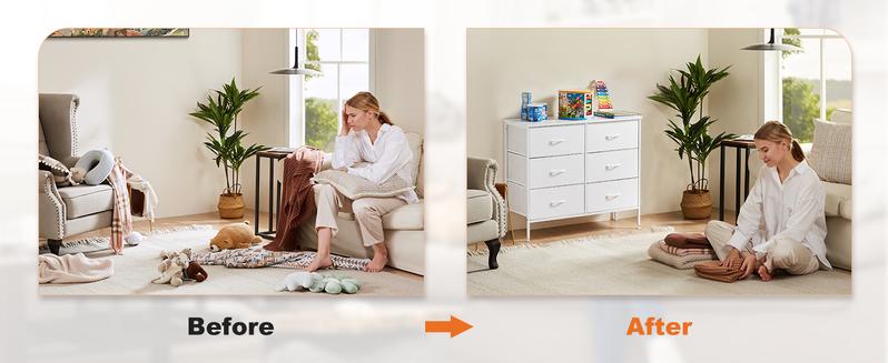 【Deal】SweetFurniture Dresser, 6 Drawers Wide Fabric Storage Units Chest of Drawers with Metal Frame and Wooden Top for TV Stand up to 45", Living Room