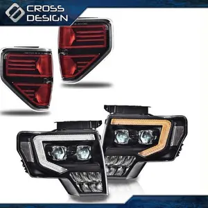 CROSSDESIGN Fit For 09-14 F150 Black/Clear Dual LED Projector Headlights+Rear Tail Lights