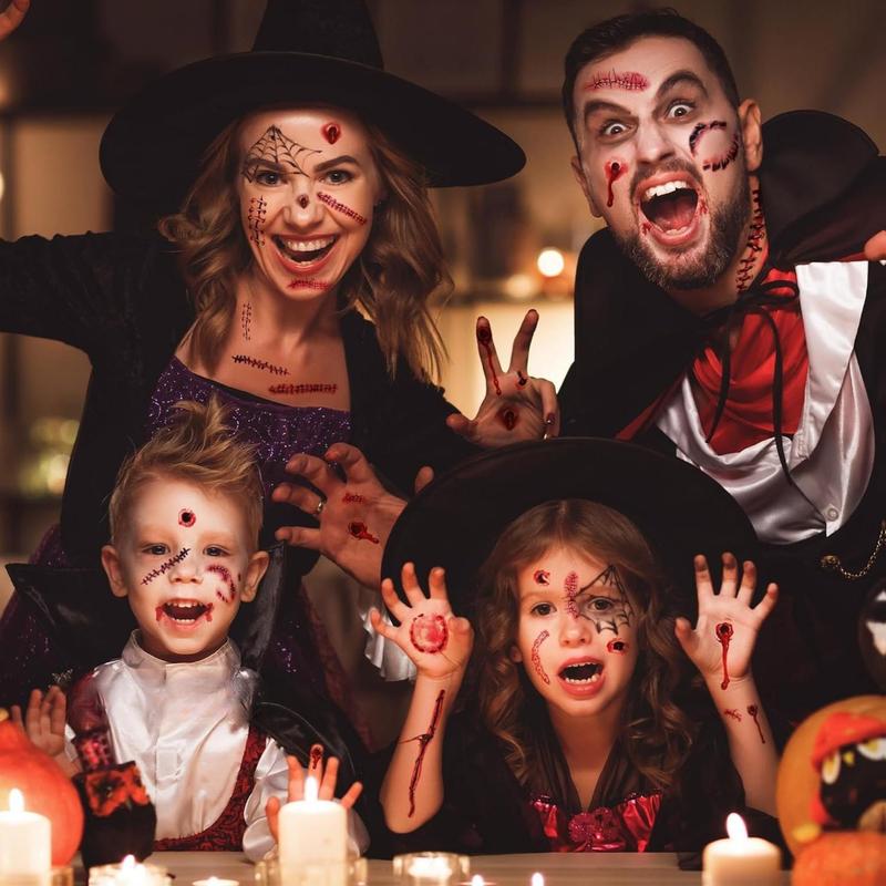 Halloween Decorations, 32PCS Halloween Tattoos Stickers, Scary Zombie Makeup, Relistic Fake Scars Wounds, Body Fake Tattoos for Women Party Favors Accessories for Trick or Treat Supplies Sticker