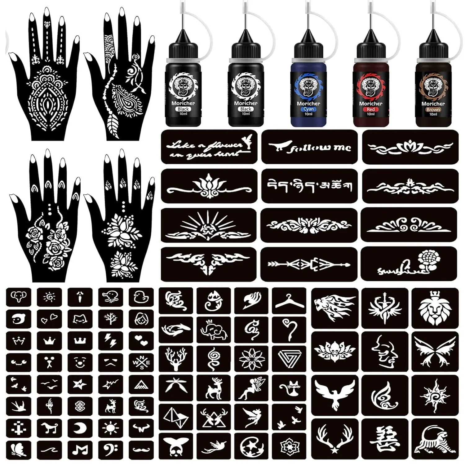 Joxpring Temporary Tattoo Kits Henna kit 5 Inks 96 Stencils for DIY Art Painting Party Gifts