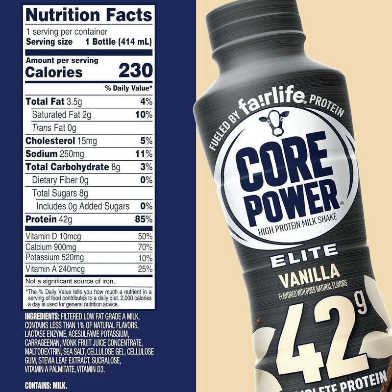 Core Power Elite High Protein Shake, Vanilla, 42g Bottle, 14oz, 12 Pack