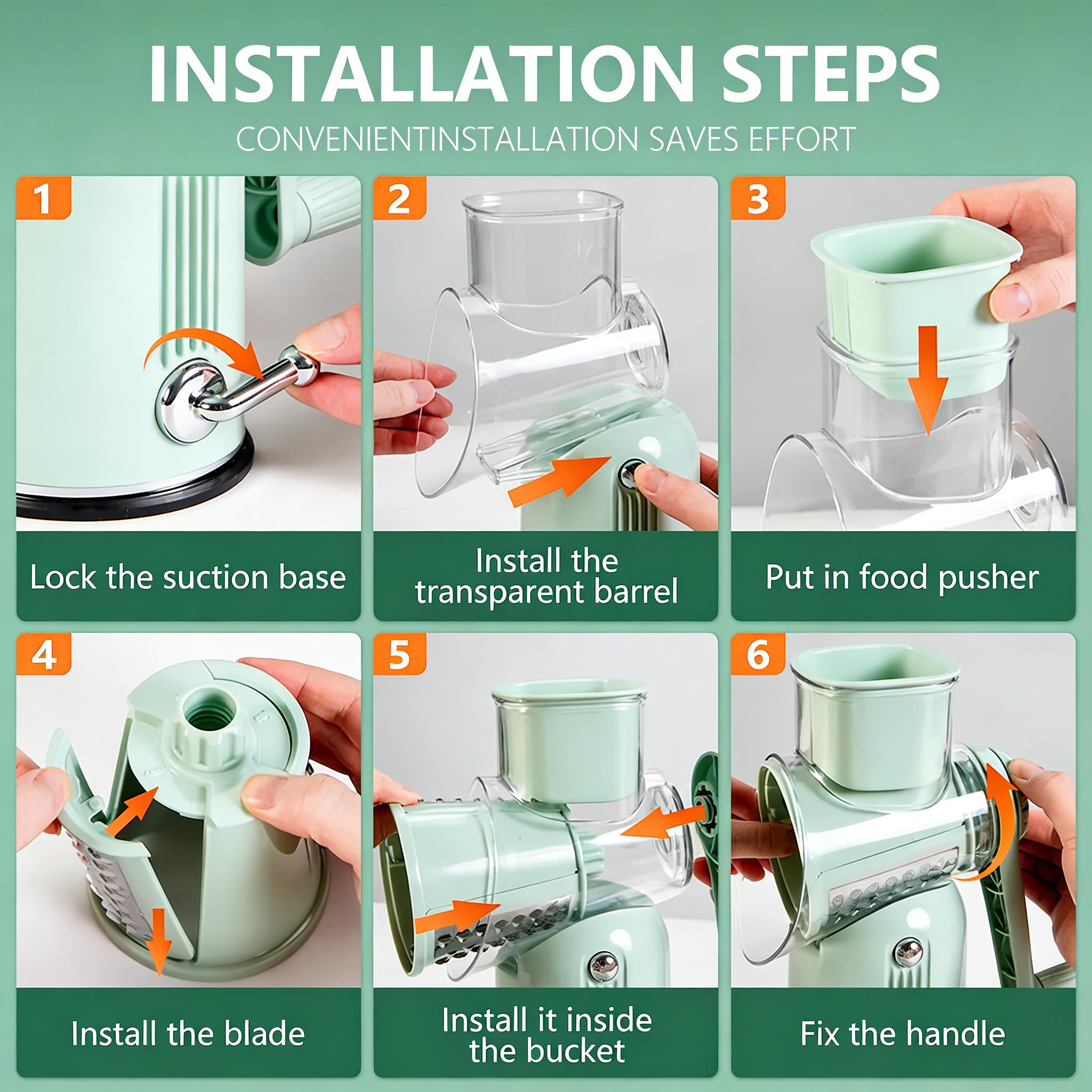 UFORU 5-in-1 Rotary Cheese Grater & Vegetable Chopper with Suction Base, 10 Stainless Blades & Safety Handle - for Cheese, Vegetables, Fruits & Shredding Chicken