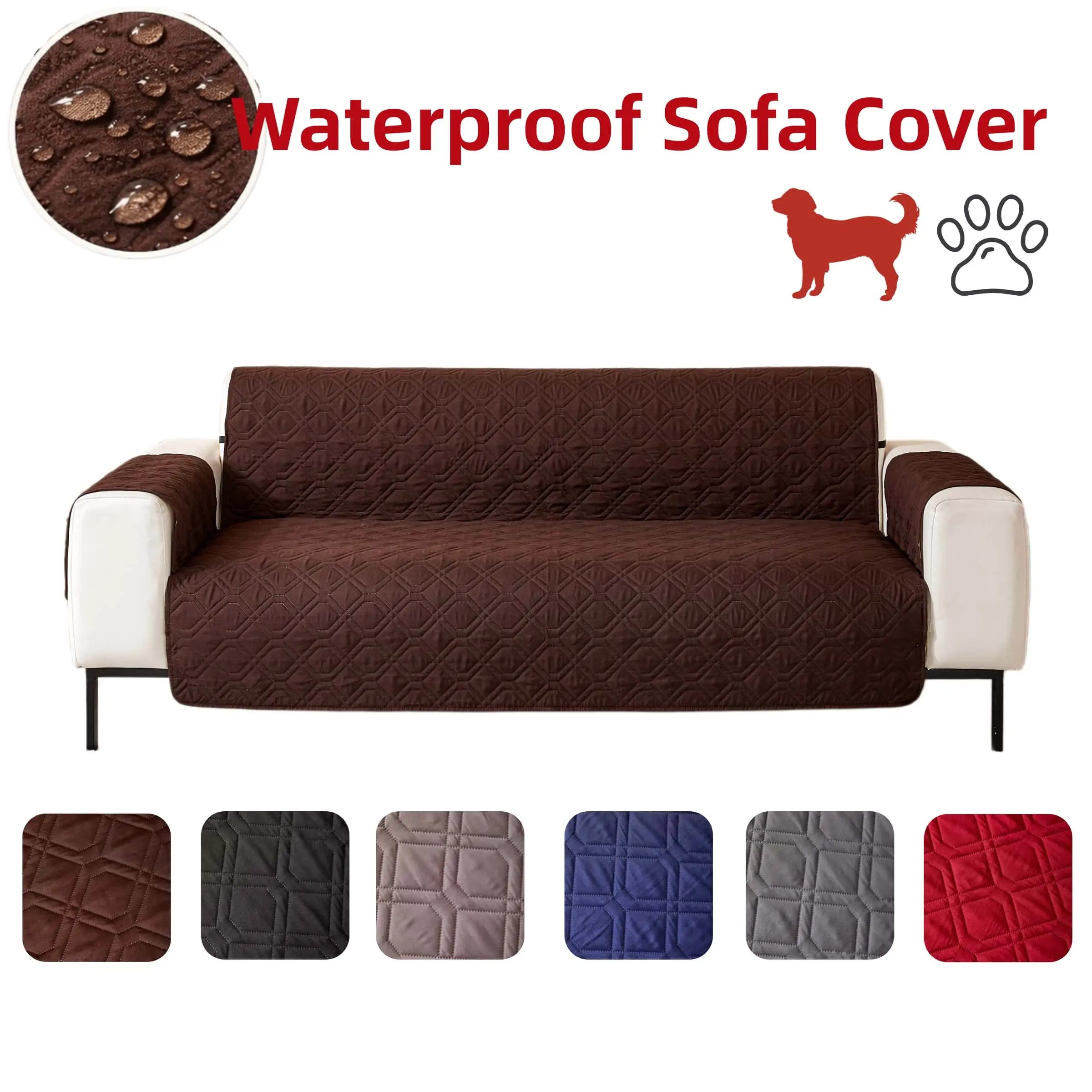 Quilted sofa covers, Washable sofa slipcover, Waterproof sofa cover, Water resistant slipcover furniture protector, Removable sofa cover, Non slip elastic straps cushions, Pet friendly sofa protectors, suitable for 1/2/3/4 seater sofas