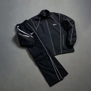 Fashionable casual sports suit jacket, striped stand up collar 2-piece sets,full zipper closure coat, straight drawstring elastic waistband sports pants