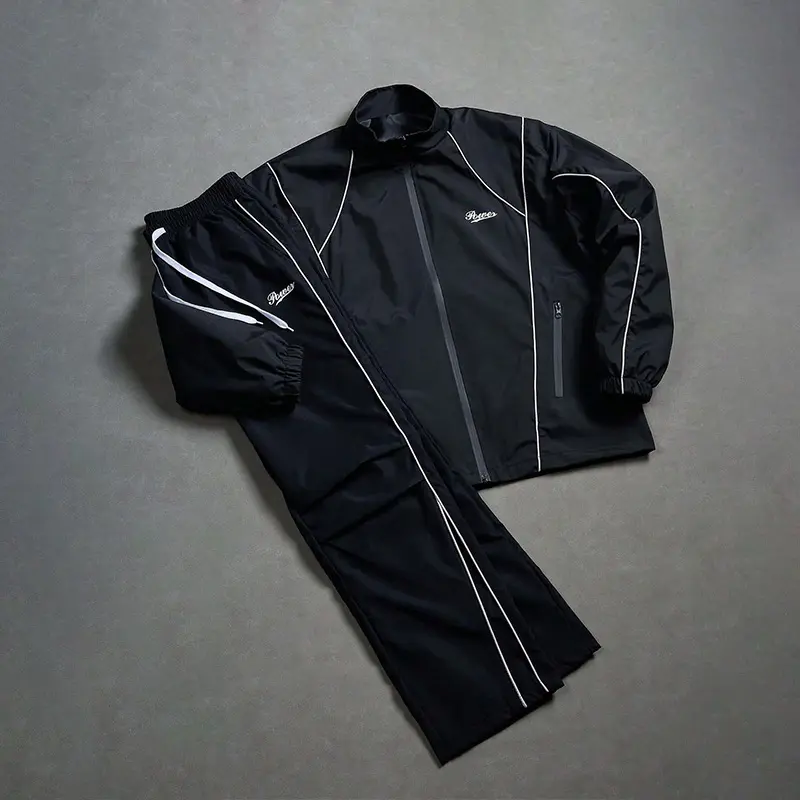 Fashionable casual sports suit jacket, striped stand up collar 2 piece sets,full zipper closure coat, straight drawstring elastic waistband sports pants tracksuits for men
