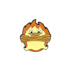 Howl's Moving Castle Calcifer Hanging On Fire Log Enamel Pin