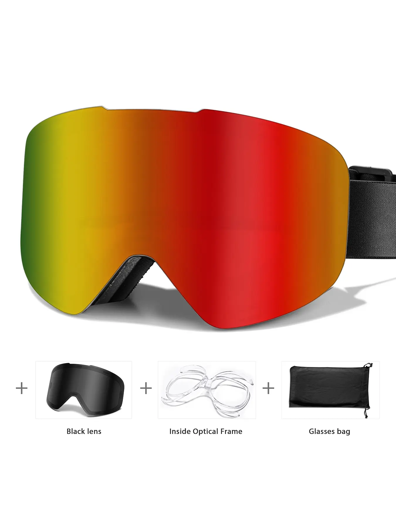 Ski Goggles with Uv400 Protection+ Replacement Lenses, Anti-Fog, Interchangeable Magnetic Lenses, OTG-Friendly, Frameless Design, Snowboard Goggles, Skiing Eyewear, Skiing for Men Women