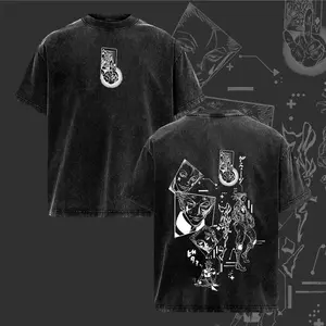 Hisoka Morow Vintage Washed Oversized T-Shirt, Hunter x Hunter Bungee Gum Graphic Tee, Unisex Streetwear Anime Soft Cotton Top Outfit for Men, Casual Menswear Gift for Anime Fans