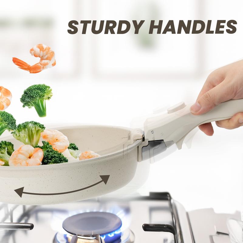 [New Arrival]kikcoin Detachable Handle Non-Stick Pot White and Black Kitchen Cookware Cookware Sets Utensils pans pots