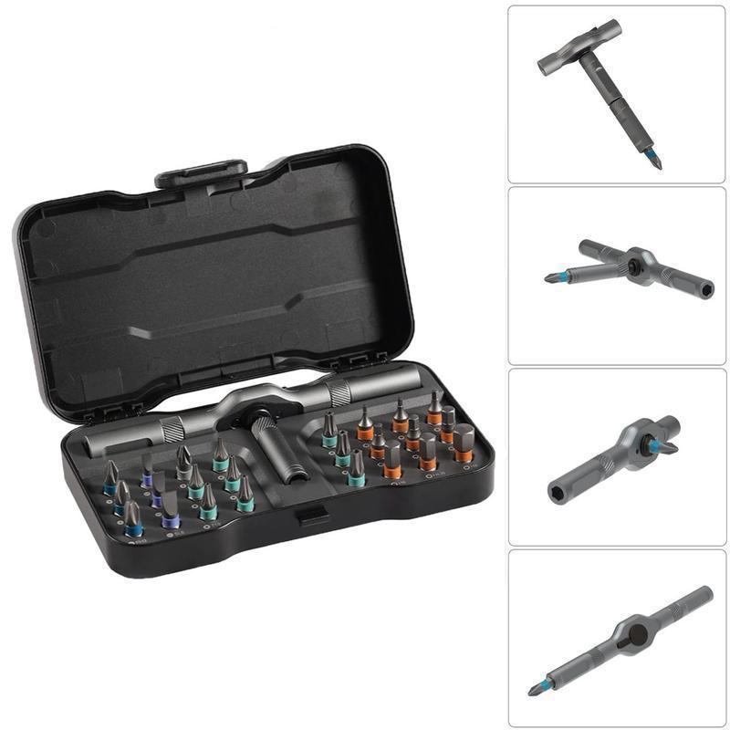 SEESE 24-in-1 Screwdriver Set, Switchable Magnetic Screwdriver & Ratchet Tool, Compact, Portable Home Repair Toolbox