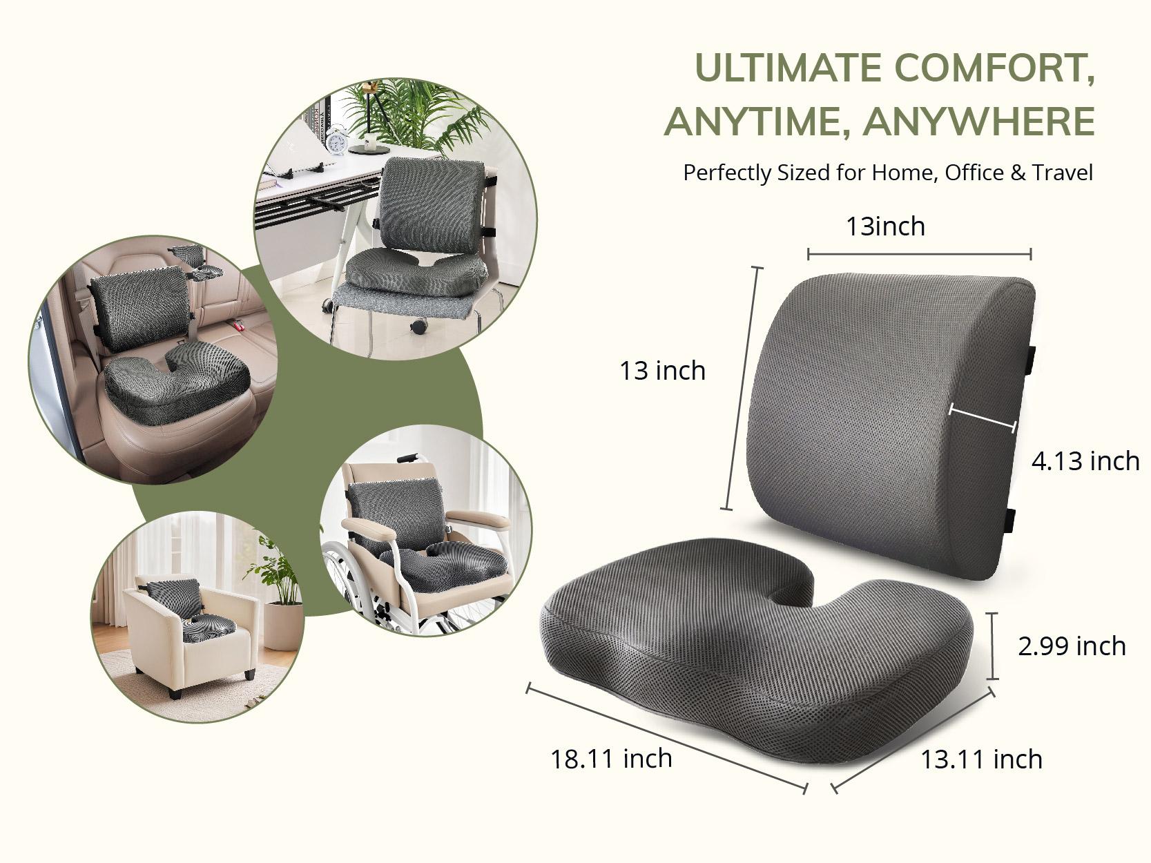 Non-Slip Memory Foam Seat Cushion with Back Support – Ergonomic, Skin-Friendly, Breathable Mesh, Washable Cover, for Office, Car, Home & Outdoor Use