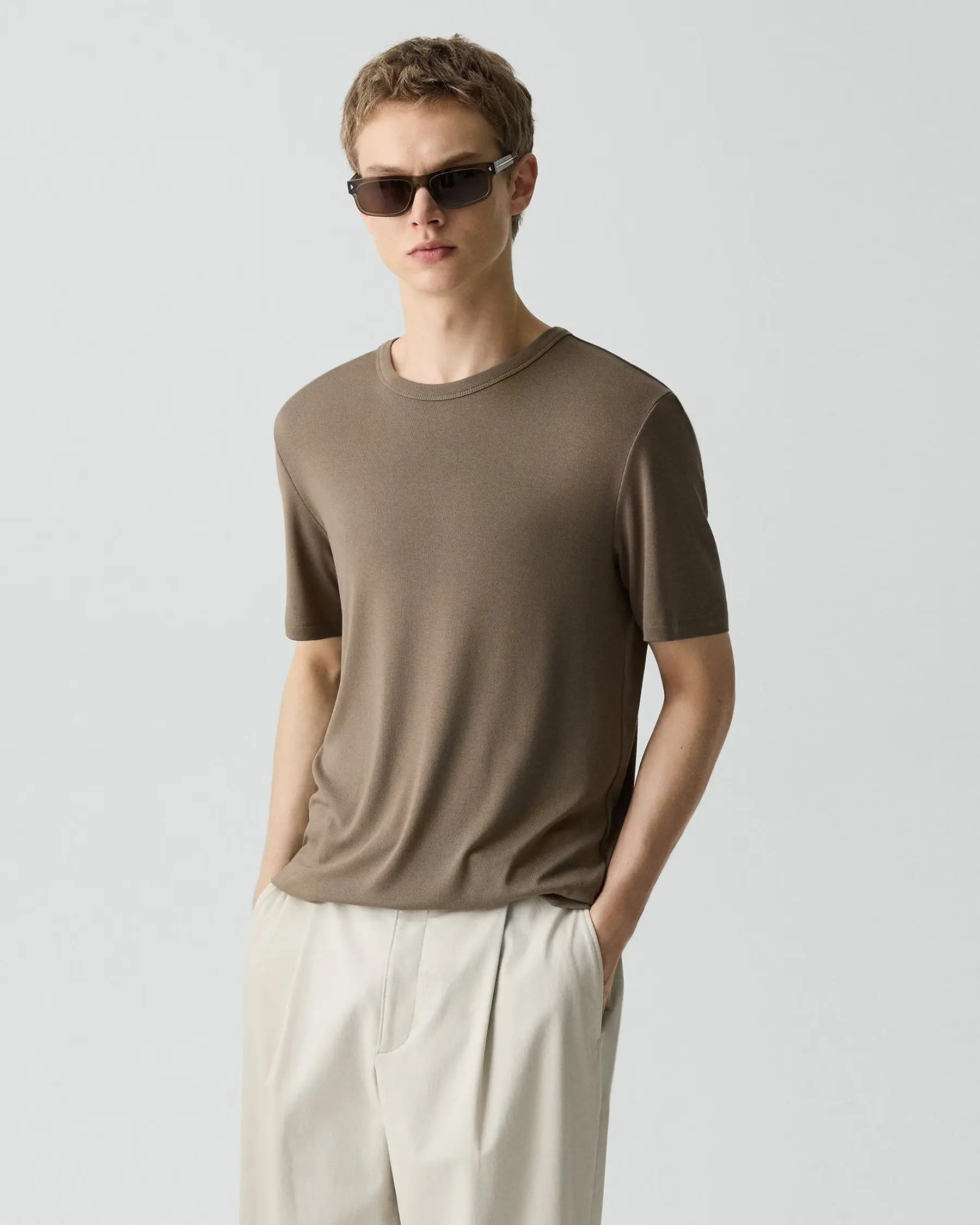 Theory Essential Tee in Anemone Modal Jersey in Morel