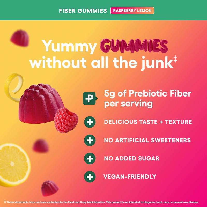 Physician’s Choice Fiber Gummies 3-Pack: Digestive Health & Regularity - Raspberry Lemon Flavor - No Sugar Added & Vegan - Daily Gummy for Adults