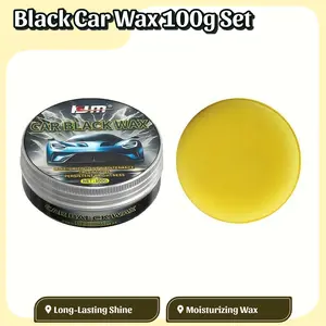 KJM Black Car Wax 100g with FREE Sponge - Moisturizing & Maintenance, Long-Lasting Fresh Deep Gloss & Brightness for Black Paint Vehicles candy Waterproof nanos coating polish ship