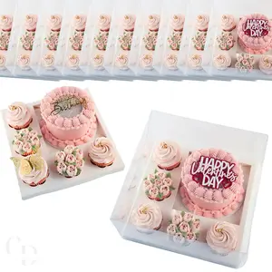 Chaney Depot LLC Cake and Cupcake Bento Box with 5 cupcakes and 6x6in square, Clear Box