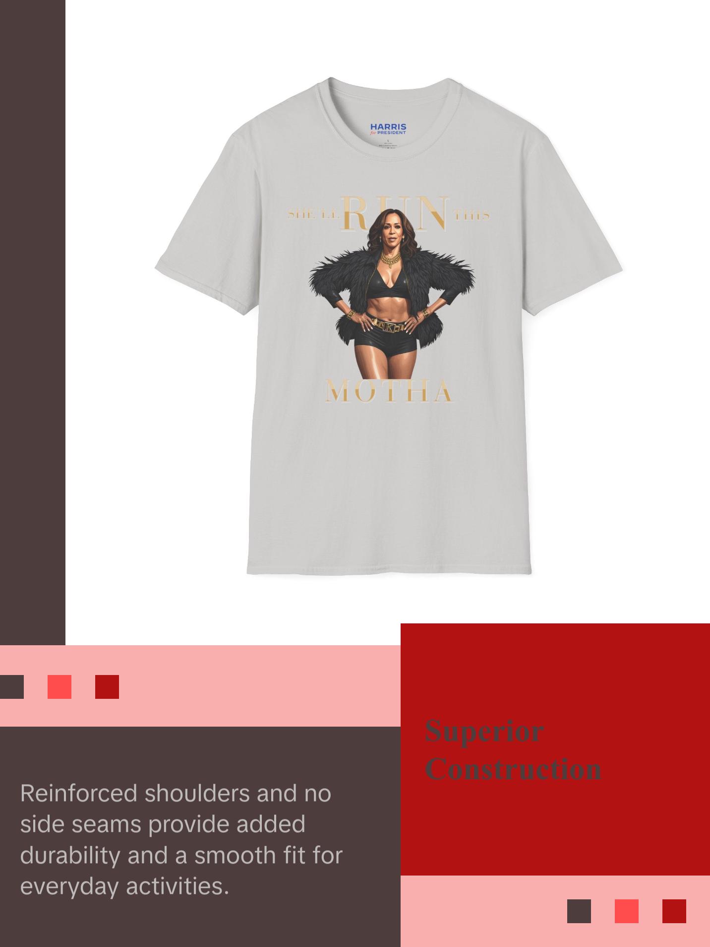 Kamala Harris "She'll Run This Motha" Graphic T-Shirt - Bold Feminine Statement Tee - Available in 10 Colors Casual Comfort