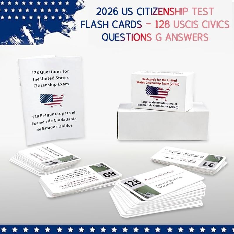 US Citizenship Flash Cards 2026 with Bilingual Booklet -128 Questions & Answers for Naturalization Study GuideWhite 128 Cards