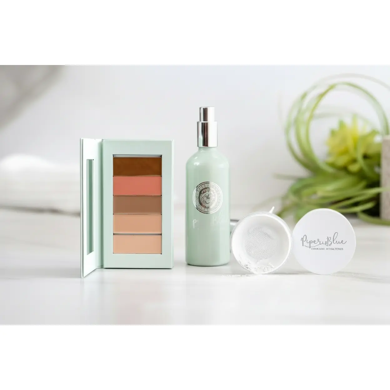 Organic Tri-Power Makeup Set Bundle System - Smooth, Lightweight, Compact Setting Powder for Flawless Finish, Blush