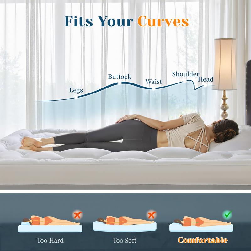 3 Inch Mattress Topper for Back Pain, 1000GSM Ultra Thick & Soft Mattress Pad with Deep Pocket for 8-12", Quilted Breathable Mattress Protector Cover Bed Pad, King, Queen, Full, Twin XL, White