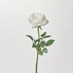 White Bloom Single Diana Rose Stem Faux Floral Spray - 26"