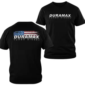 Duramax Turbo Diesel T-shirt, American Flag Logo Graphic, 2 Sides, Soft Cotton Shirt, Diesel Truck Performance Apparel for Men & Women