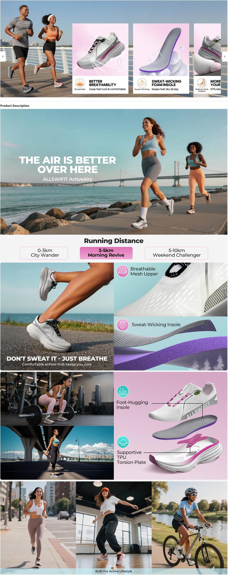 ALLSWIFIT Women's Comfortable Walking Shoes Cushion Lightweight Running Tennis Non-Slip Jogging Workout Gym Athletic Breathable Fashion Sneakers