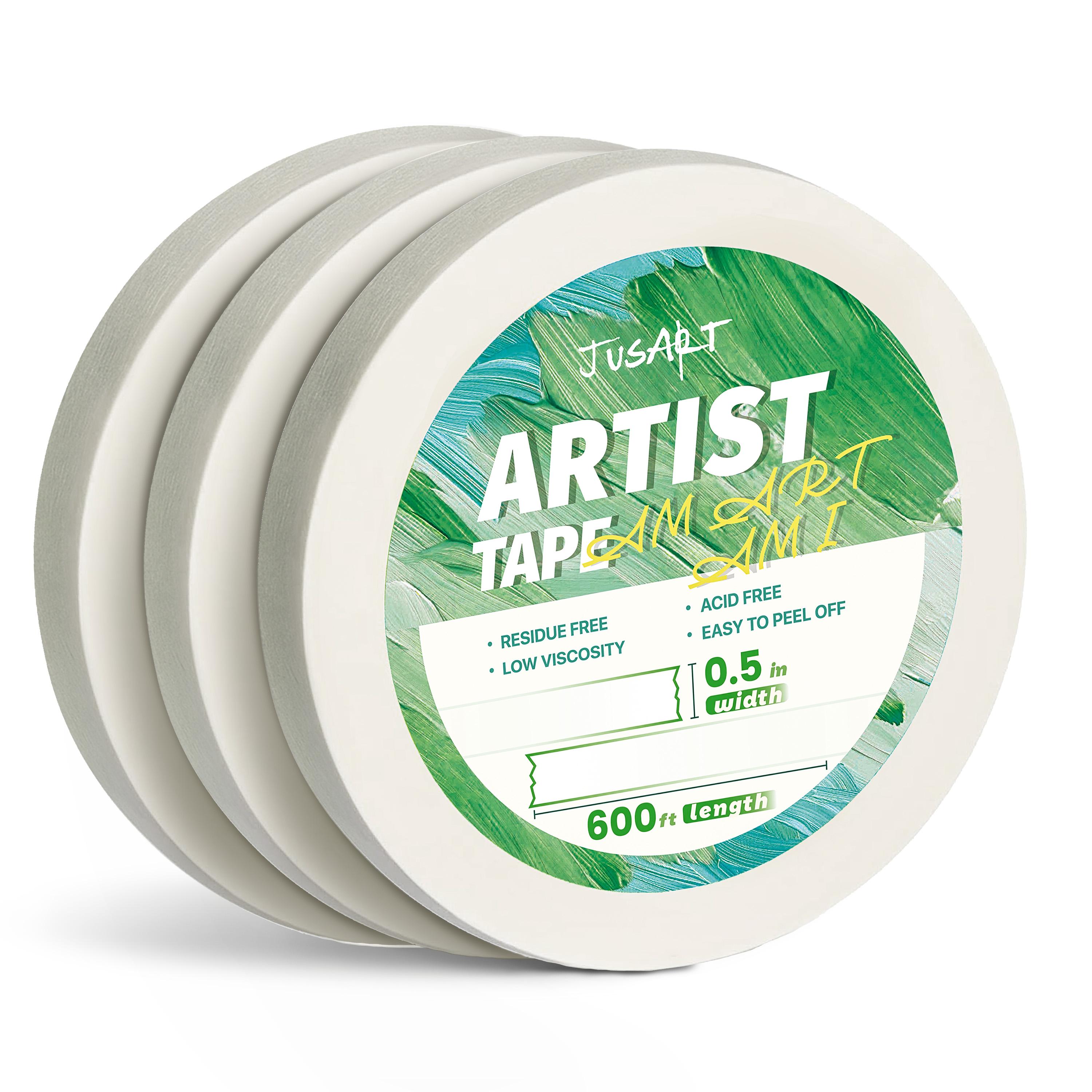 JusArt Artist Tape for Watercolor Paper, 0.5/1 inch Wide Total 200/600FT Long, White Art Tape for Masking, Framing, Painting, Acid Free, Low Tack