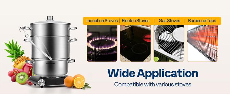 VIVOHOME 9.3QT Stainless Steel Steam Juicer 3-Layer Large Capacity Extractor Pot with Glass Lid, Double Handles, 2 Hose, Clamp, Induction Compatible for Fresh Fruit Vegetable Juice Aluminium Multifunctional Kitchenware Ideal Gift VIVOHOME 9.3QT Stainless Steel Steam Juicer 3-Layer Large Capacity Extractor Pot with Glass Lid, Double Handles, 2 Hose, Clamp, Induction Compatible for Fresh Fruit Vegetable Juice Aluminium Multifunctional Kitchenware Ideal Gift
