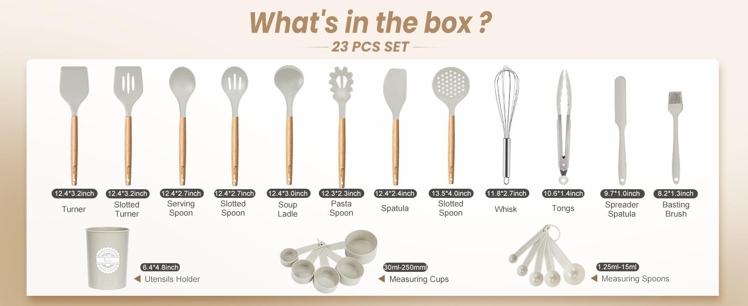 [Clearance-The Last Chance]23 PCS Kikcoin Kitchen Utensils Set,Wood Handle,Silicone Heat Resistant Cooking Gadgets for Nonstick Cookware,Turners,Tongs,Spatula
