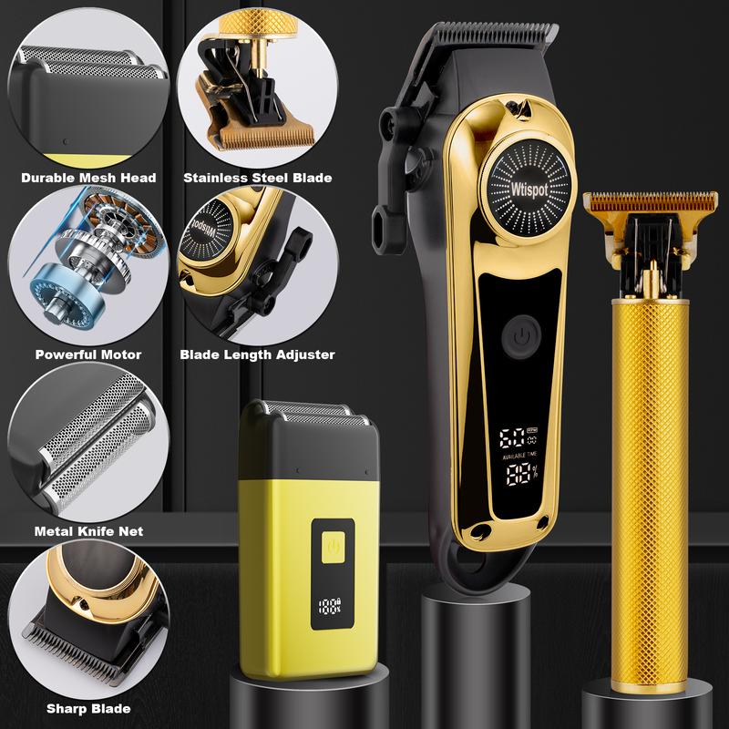 Wtispot Professional Blonde Hair Clipper & Trimmer Kit for Men USB Rechargeable Barber Set with LCD Display Adjustable Blade and Professional Trimmer professional hair clippers for men Wtispot Professional Blonde Hair Clipper & Trimmer Kit for Men USB Rechargeable Barber Set with LCD Display Adjustable Blade and Professional Trimmer professional hair clippers for men
