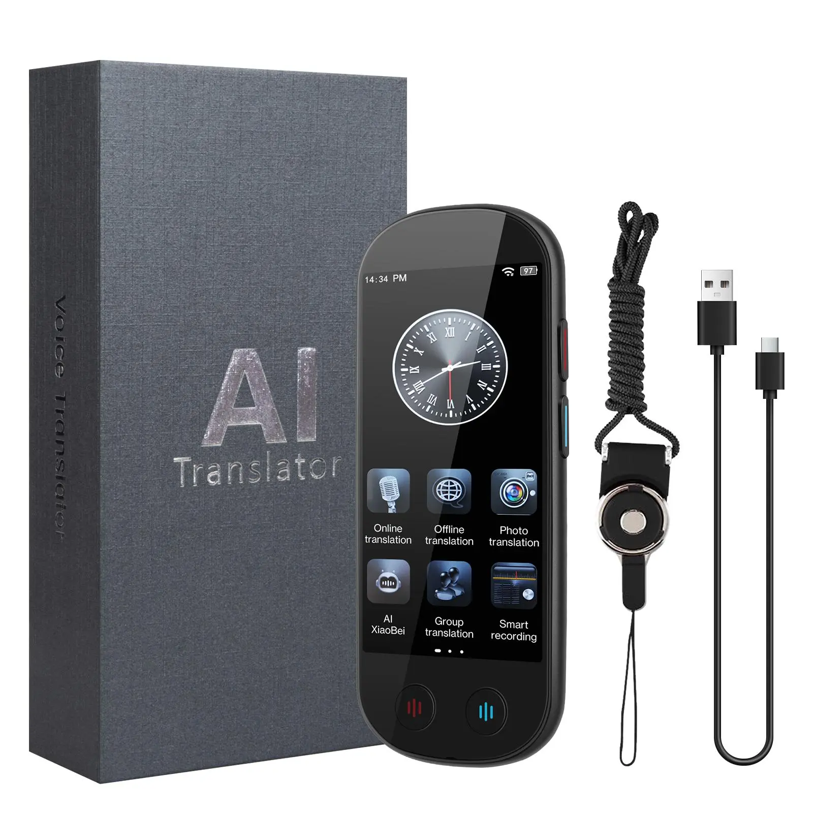 AI Language Translator Device, 139+ Languages Two-Way Real-Time Voice Translator, 4inch HD Touch Screen, Support Offline/WiFi/Photo Translation, Portable Translator for Business Travel Learning