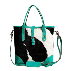 Pecos Pointe Canvas & Hairon Bag In Turquoise