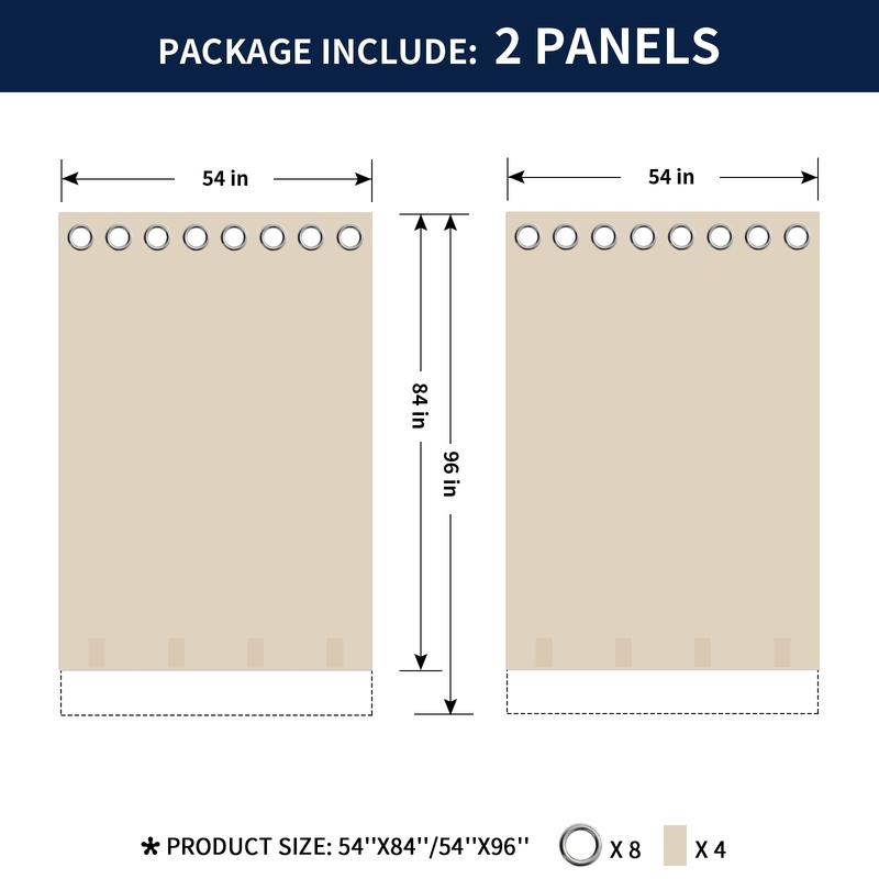 Easy-Going Outdoor Curtains Waterproof Windproof Weatherproof Curtain for Patio, Cabana, Porch, Pergola and Gazebo, Grommet Top and Tab Bottom Drape
