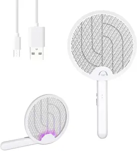 Electric Fly Swatter 4000V, Bug Zapper Racket Indoorwith 180-Degree Rotatable , Rechargeable 1200mAh Battery, Portable Insect Killer for Home, Camping & Outdoor, White