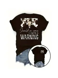 Cow Print Western Style Holiday T-Shirt Women's Short Sleeve Cotton Round Neck Fashion Top