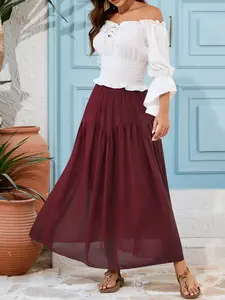 NASHALYLY Chiffon Maxi Skirt for Women A-Line High Waisted Elastic Floral Long Skirt