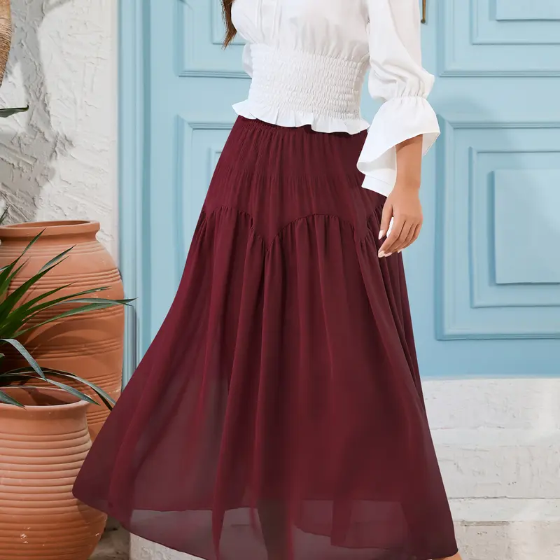 NASHALYLY Chiffon Maxi Skirt for Women A-Line High Waisted Elastic Floral Long Skirt Summer Outfits campingessentials