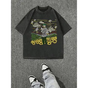 Y2K, Cool, UFO, Outdoor Sports, Modern Street, Washed 230g Fashion Cotton Vintage Washed Men's T-shirt